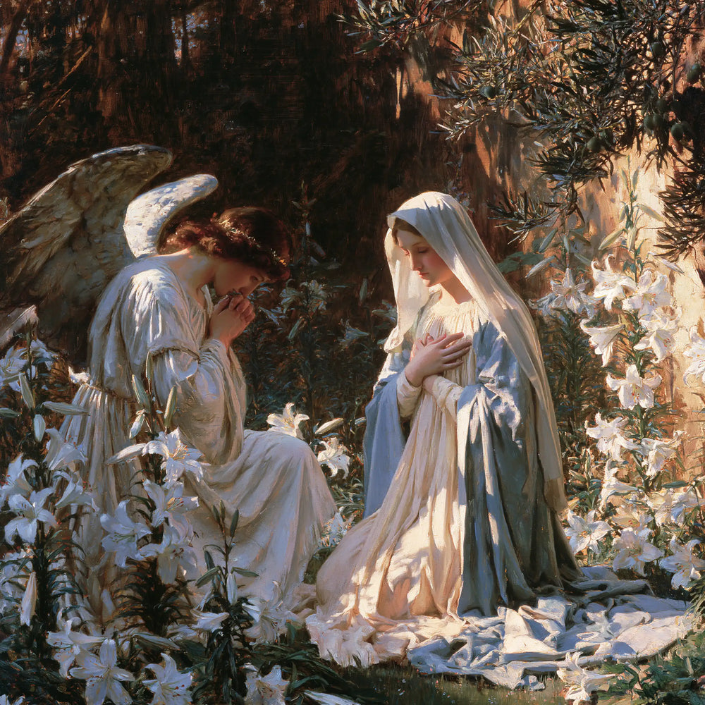 the Annunciation in a garden in The Annunciation in the Garden style, square Christian artwork no. 9