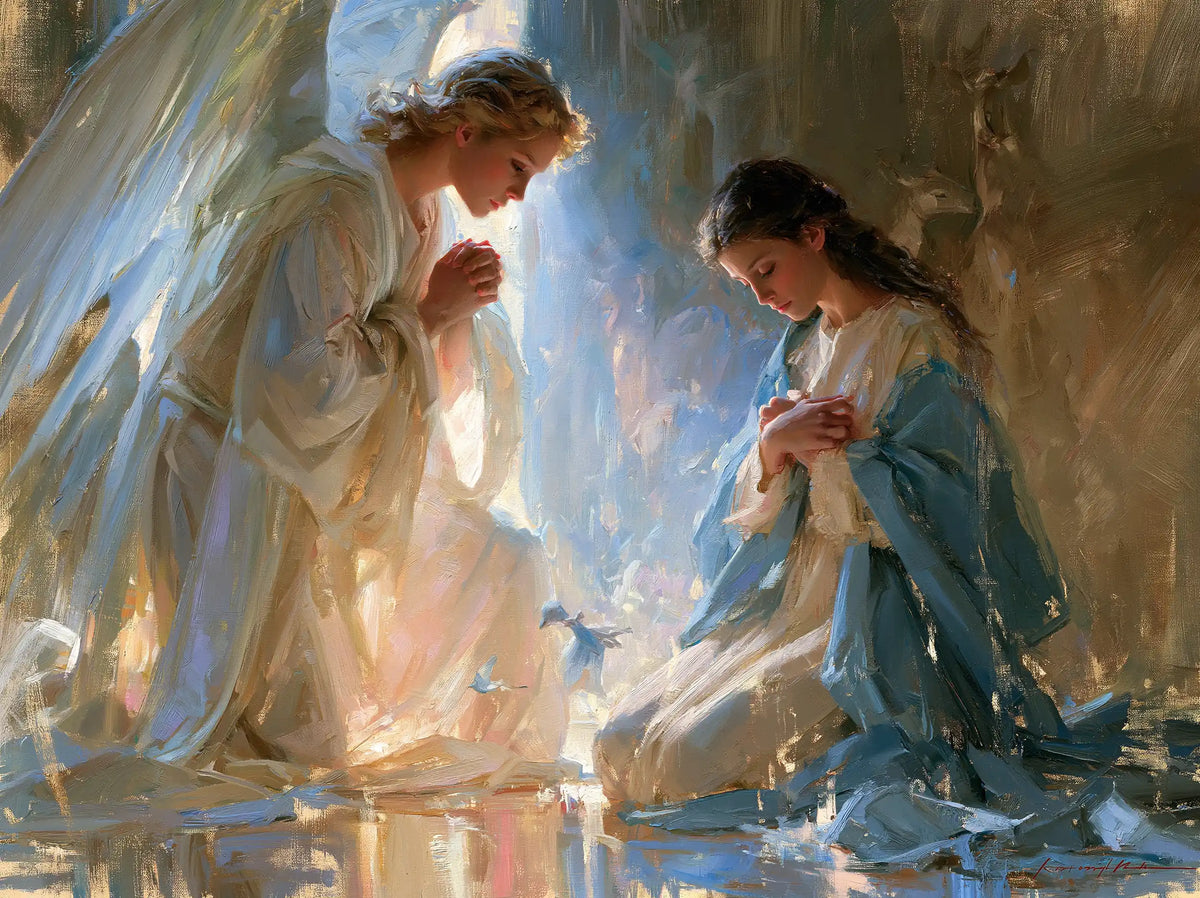 the Annunciation in an impressionist atmosphere in Impressionist style, landscape Christian artwork no. 1