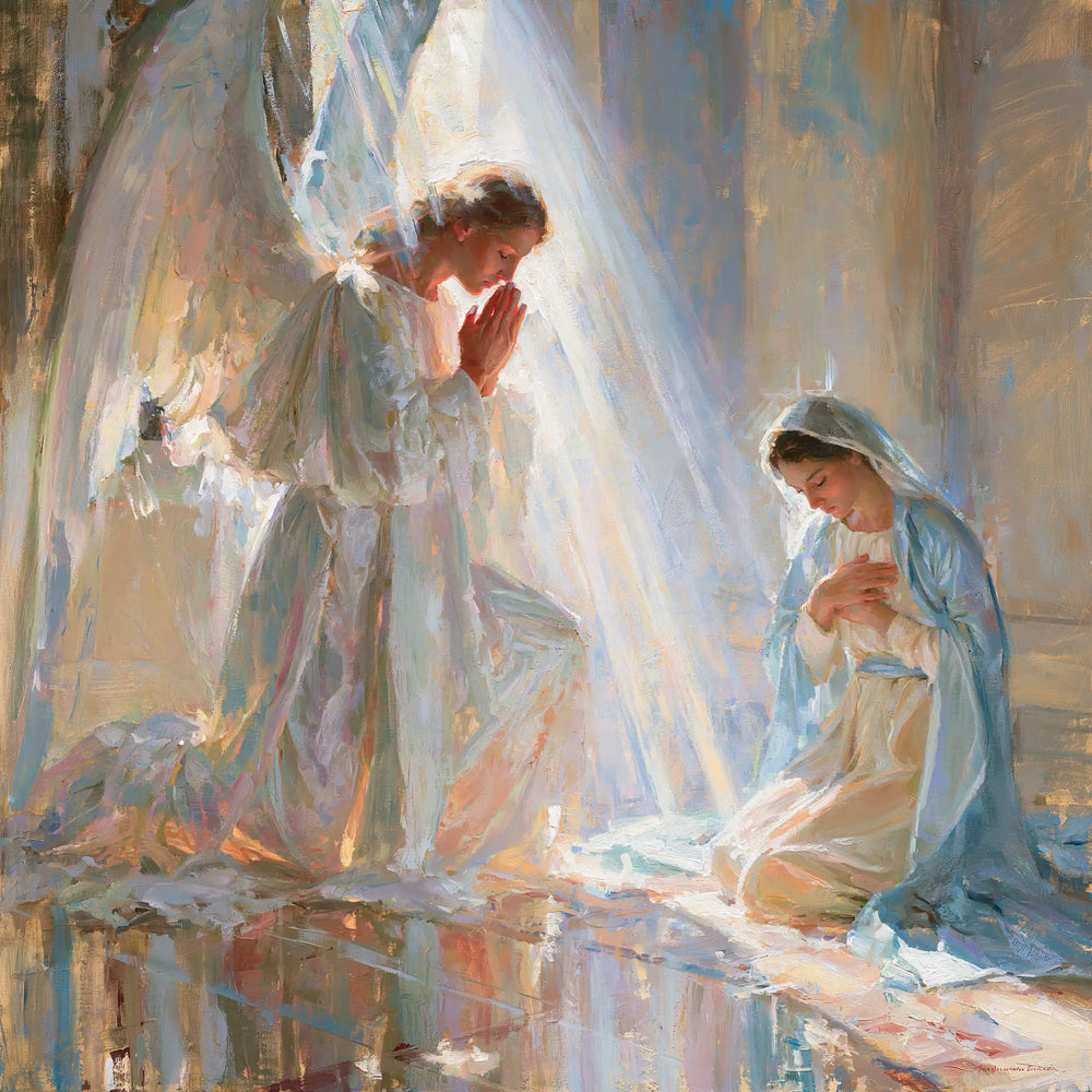 the Annunciation in an impressionist atmosphere in Impressionist style, square Christian artwork no. 4