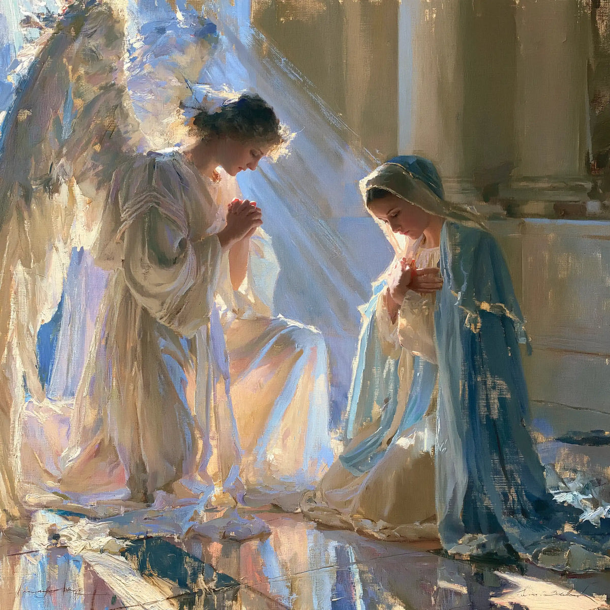 the Annunciation in an impressionist atmosphere in Impressionist style, square Christian artwork no. 11
