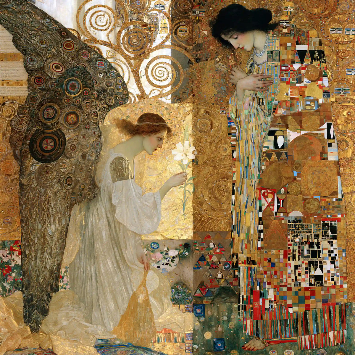 Annunciation beneath an Olive-Gold Halo – Golden Secession Art · Square
