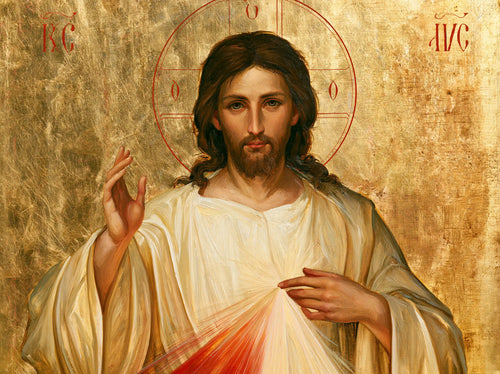 Divine Mercy Jesus in a contemporary Byzantine icon in Contemporary Byzantine style, landscape Christian artwork no. 4