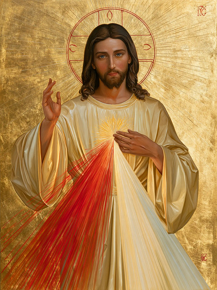 Divine Mercy Jesus — Scarlet in Golden Splendour