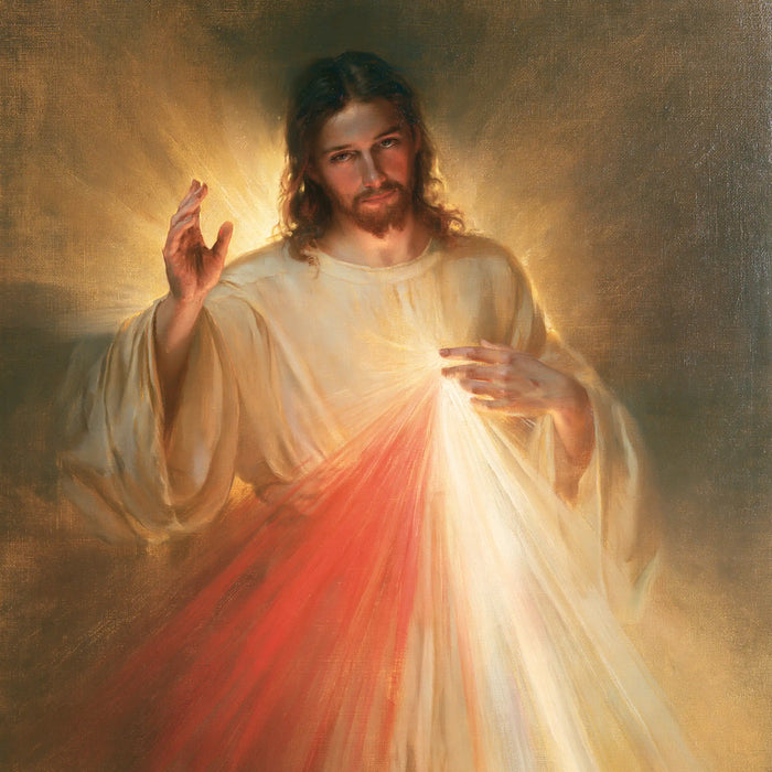 Divine Mercy Jesus — The Luminous Breath Around the Shoulders