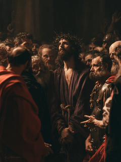 Ecce Homo — The Upturned Gaze Before the Scarlet Back