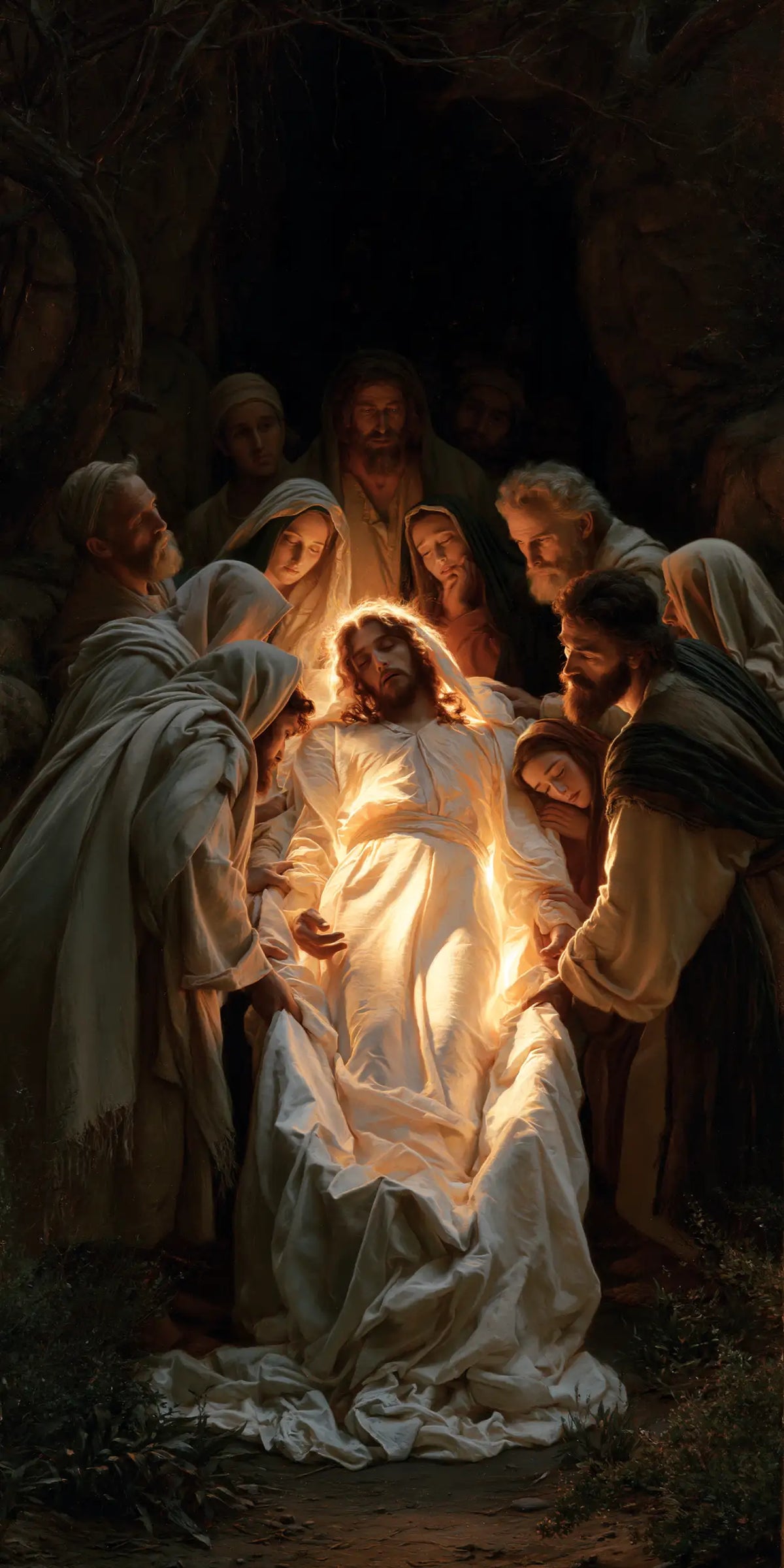 Entombment of Jesus Christ in Divine Light style, portrait Christian artwork no. 4