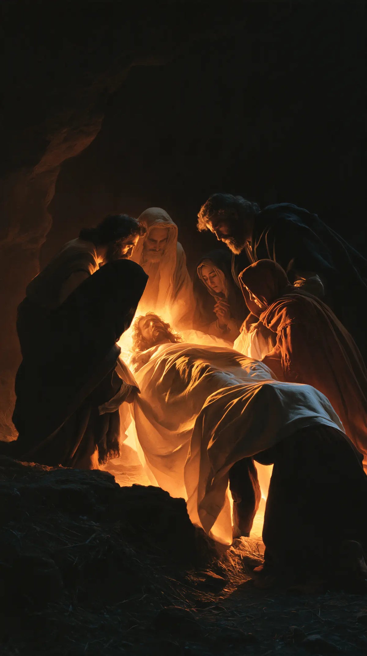 Entombment of Jesus Christ in Divine Light style, portrait Christian artwork no. 12