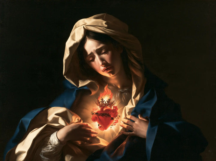 The Immaculate Heart of Mary — The Tender Gaze Above the Red Flame