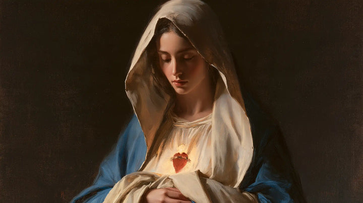 The Immaculate Heart of Mary — Solitary Red Above the Pale Drape