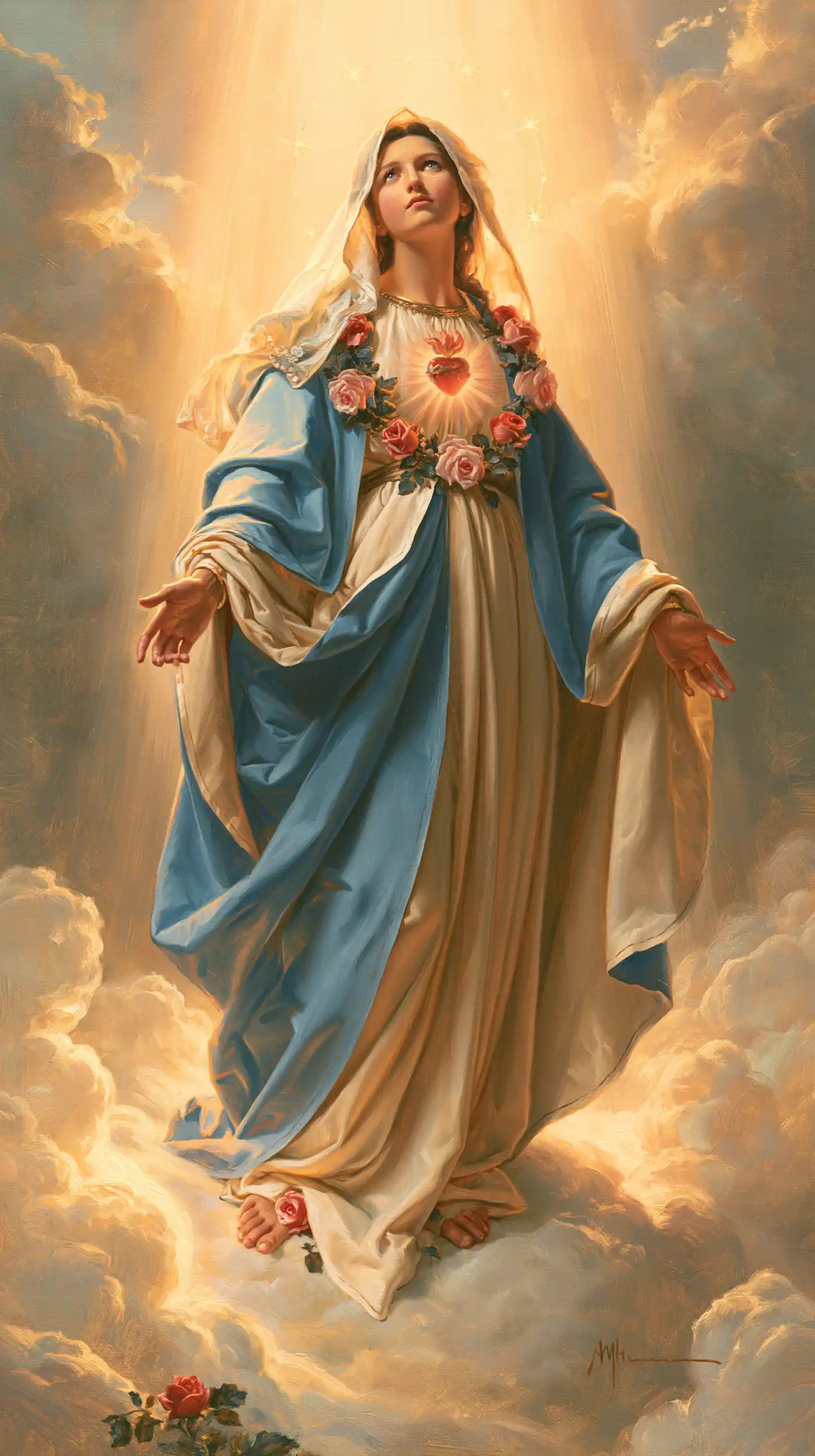 The Immaculate Heart of Mary — The Flowered Heart in the Descending Rays