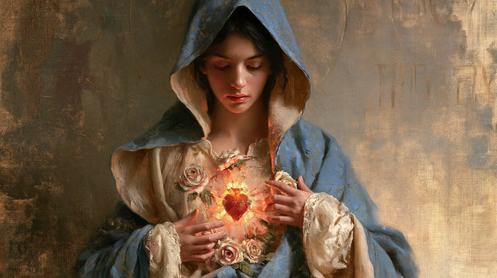 The Immaculate Heart of Mary — Roses Beside Ornate Sleeves