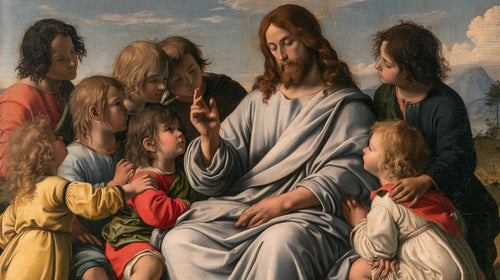 Jesus with children in Florentine Renaissance style in Florentine Renaissance style, landscape Christian artwork no. 11