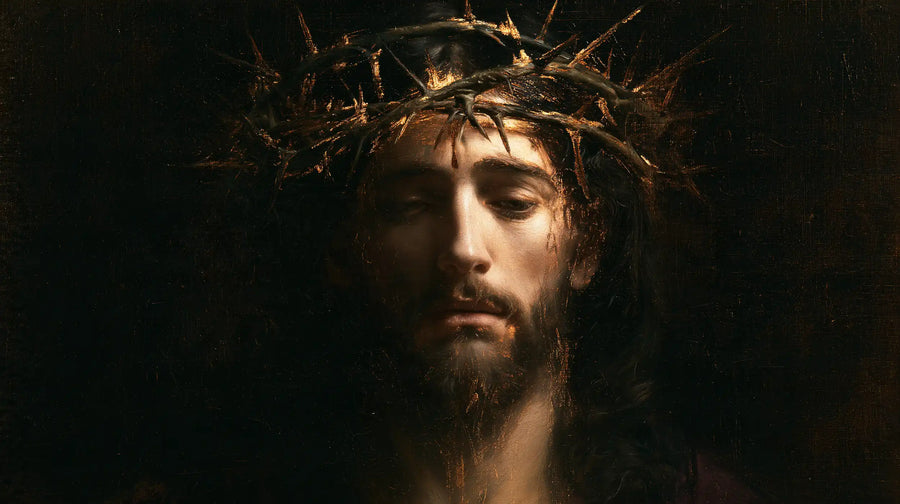 Jesus Crowned with Thorns — Eyelids beneath Woven Wood
