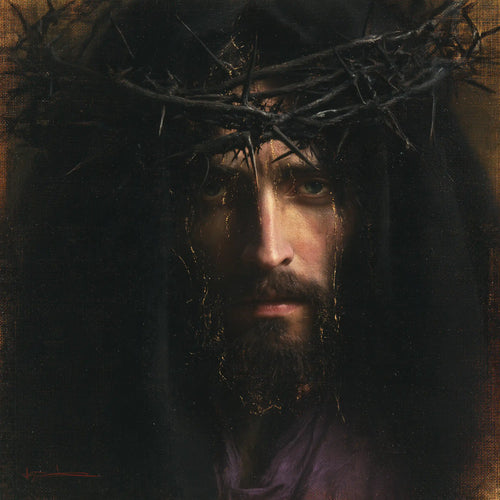 Jesus crowned with thorns in black and gold in Black and Gold style, square Christian artwork no. 1