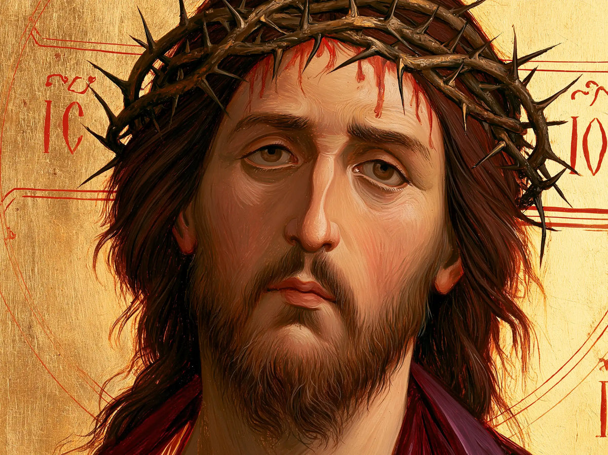 Jesus Crowned with Thorns — Gentleness beneath Vermilion Traces