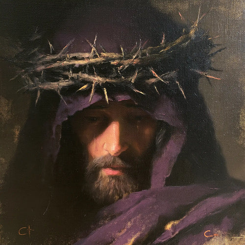 Jesus crowned with thorns in a minimalist composition in Contemporary Minimalism style, square Christian artwork no. 5