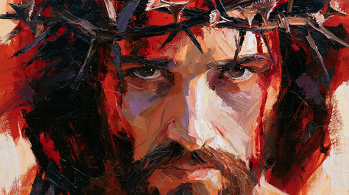 Jesus crowned with thorns in an expressionist composition in Expressionist style, landscape Christian artwork no. 14