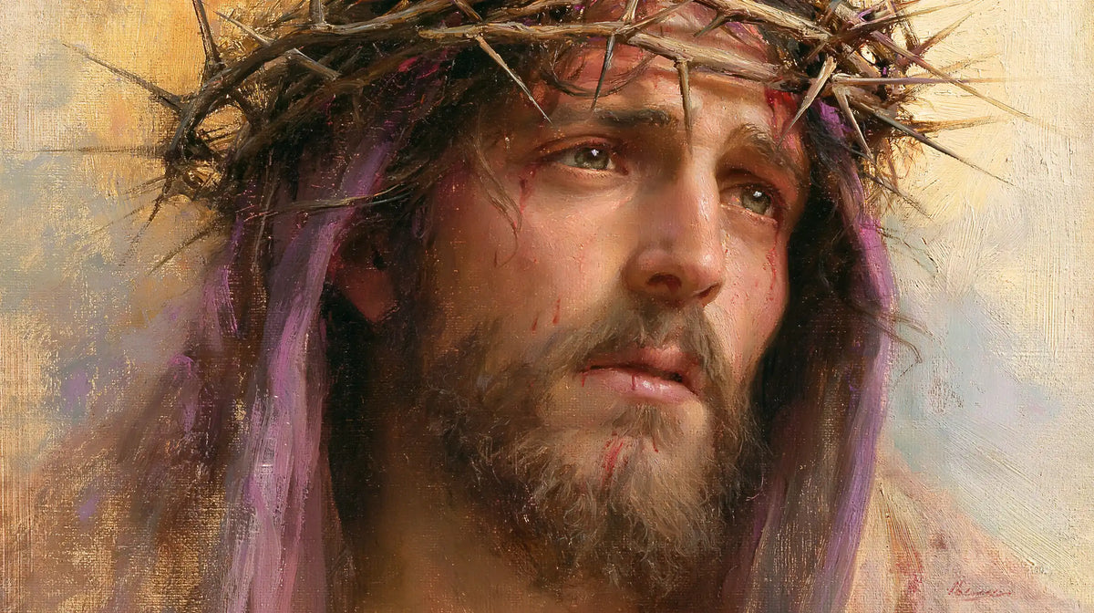 Jesus Crowned with Thorns — The Distant Gaze beneath the Lavender Veil