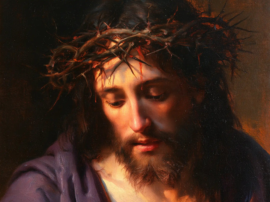Jesus Crowned with Thorns — The Lowered Gaze in Evening Amber