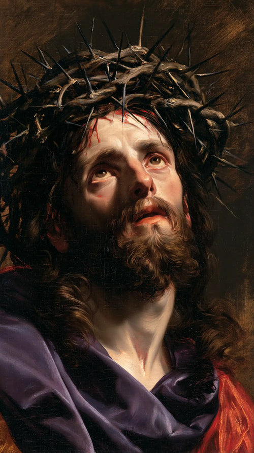 Jesus crowned with thorns in a theatrical Baroque scene in Theatrical Baroque style, portrait Christian artwork no. 4