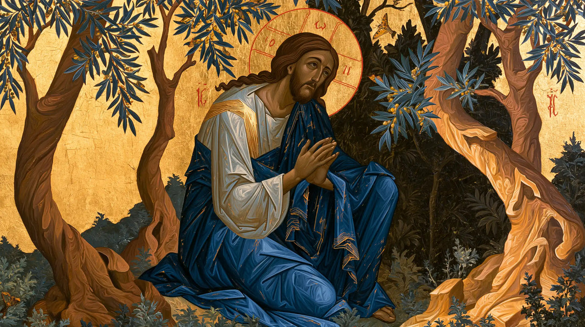 Jesus in Gethsemane — Prayer in Lapis and Ivory
