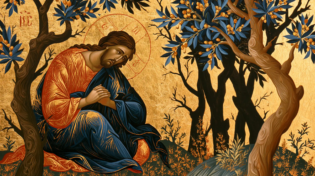 Jesus in Gethsemane — The Heart beneath Lapis Leaves