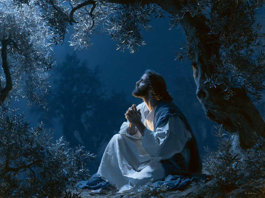 Jesus in Gethsemane — White at the Edge of the Great Blue Silence
