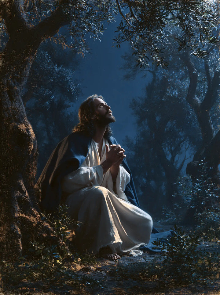 Jesus in Gethsemane - Midnight Blue Chiaroscuro · Portrait n° 13