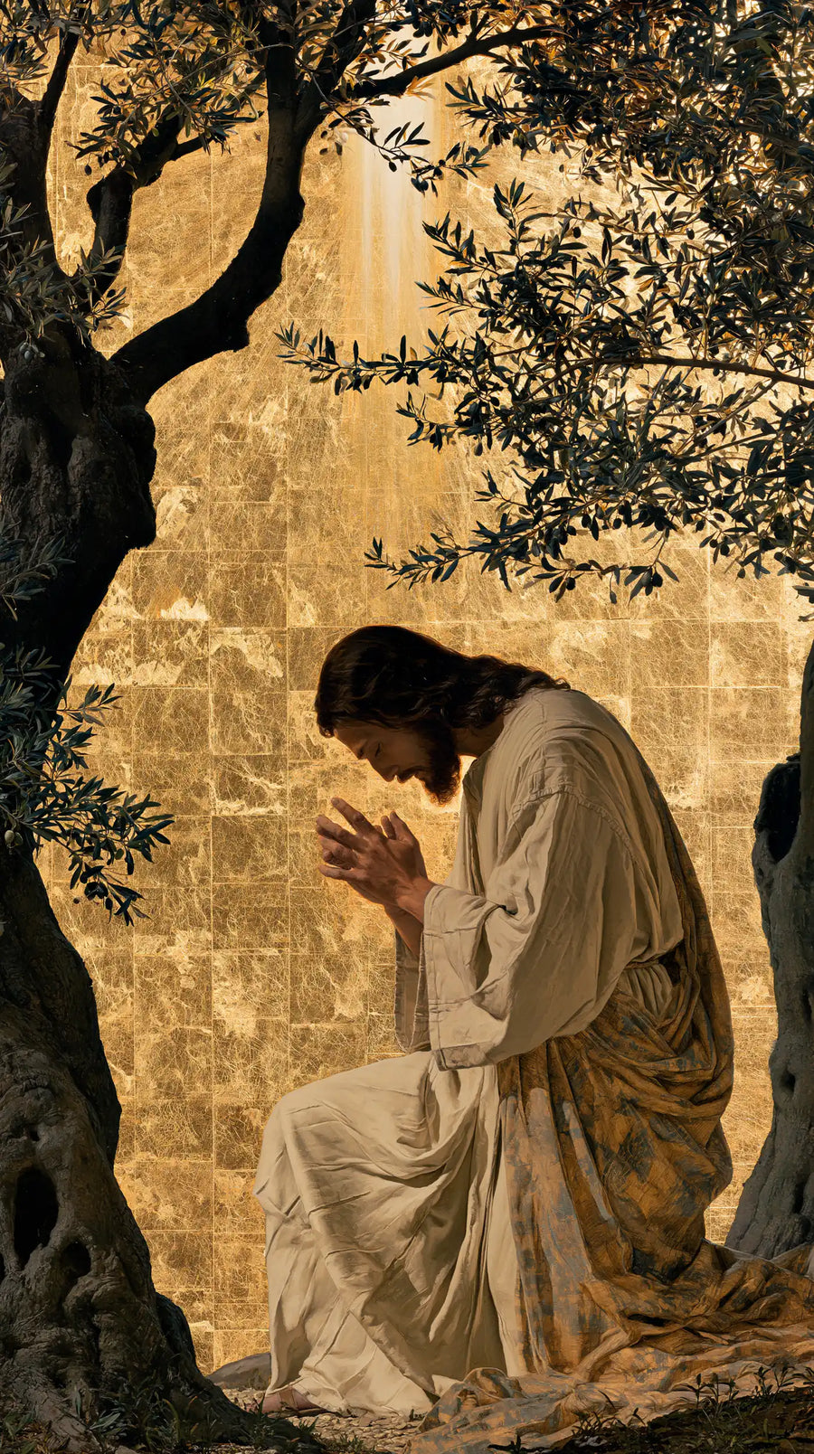 Jesus in Gethsemane — Silence beneath Unchanging Gold Leaf