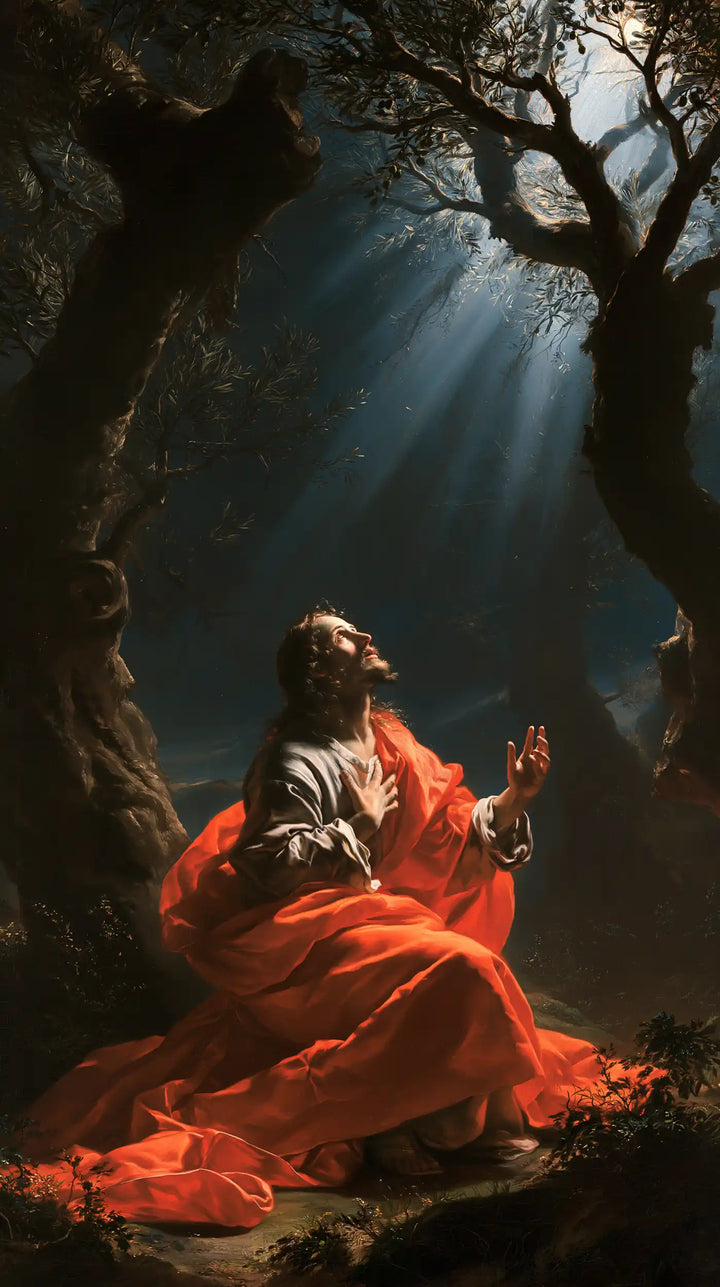 Jesus in Gethsemane — Prayer beneath Arrows of Light