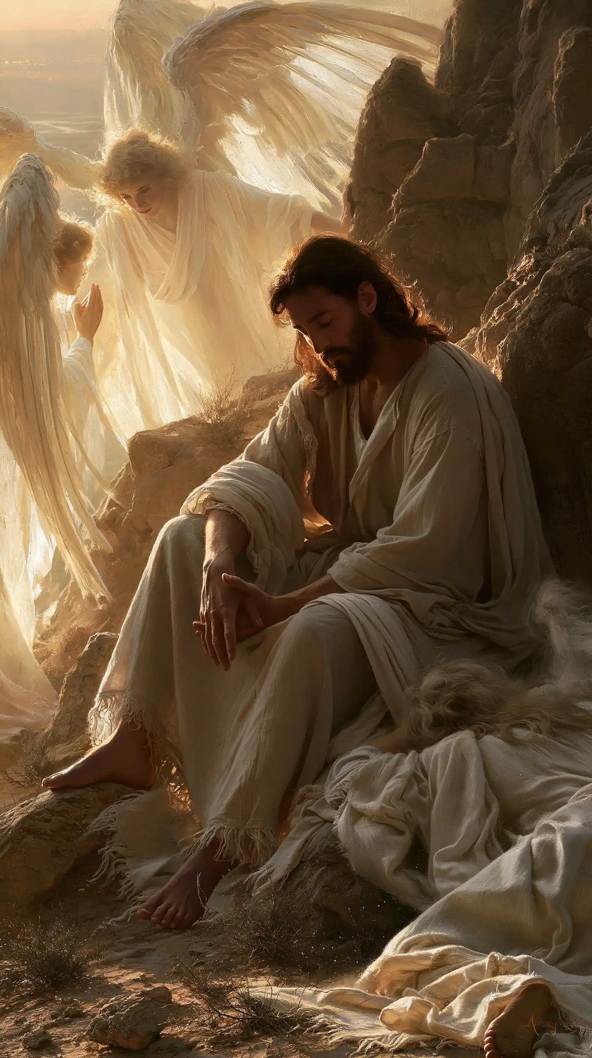 Jesus in the Desert — The Pale Robe Beneath the Wings