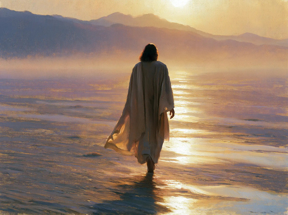 Jesus in the desert during the temptation in Impressionist style, landscape Christian artwork no. 9
