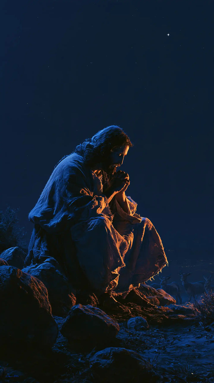 Jesus in the Desert - Midnight Blue Chiaroscuro · Portrait n° 5