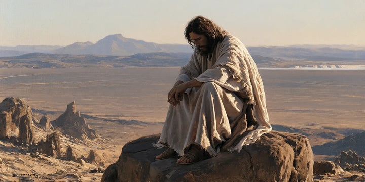 Jesus in the Desert — The Lowered Gaze above the Stone Spires