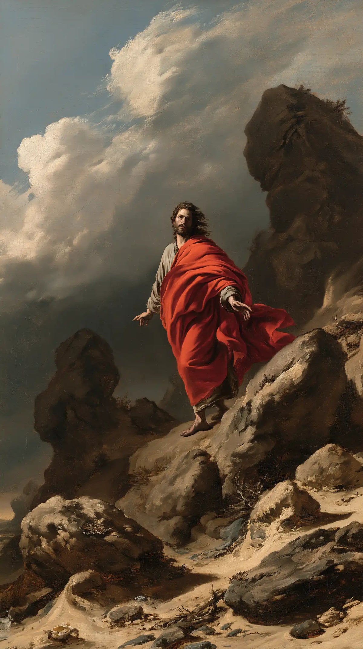 Jesus in the Desert — Crimson upon the Slope of the Tall Stones