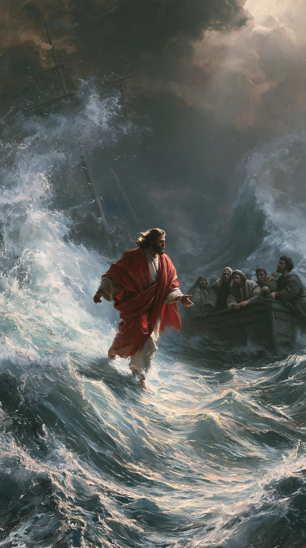 Jesus walking on water in Explosion of Movement style, portrait Christian artwork no. 21