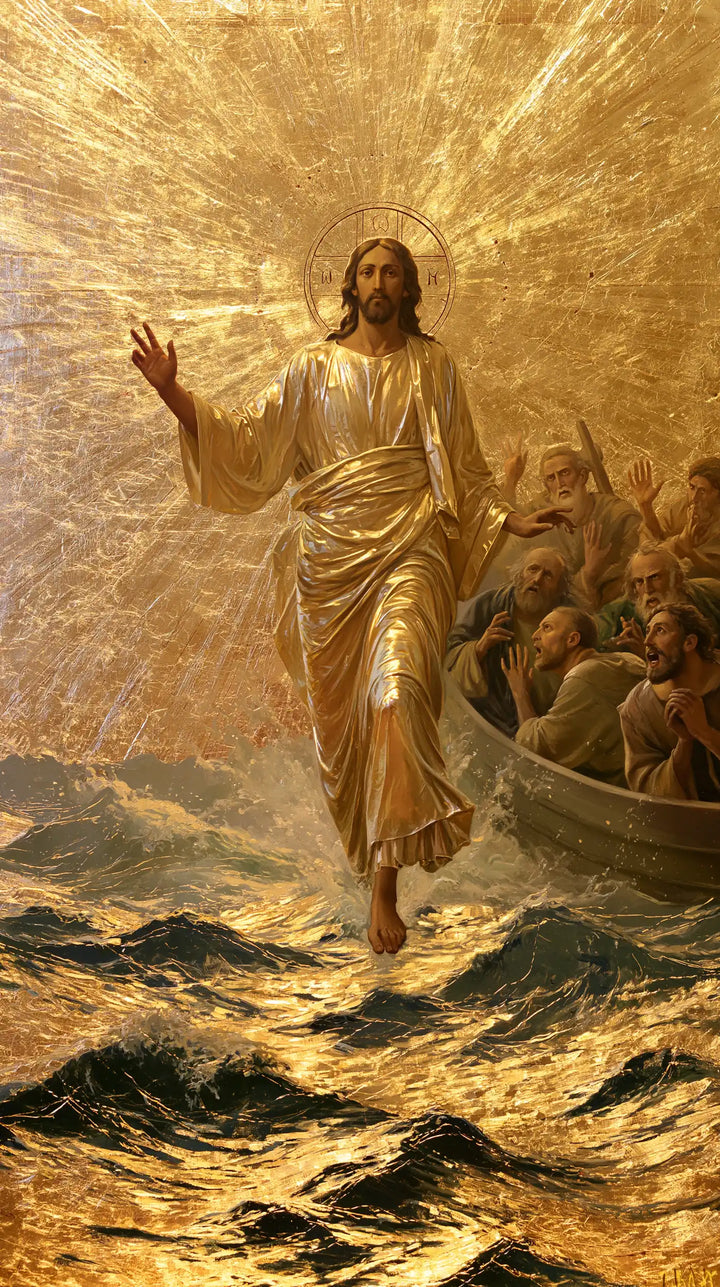 Jesus Walking on Water — Luminous Drapery before Shadowed Gazes