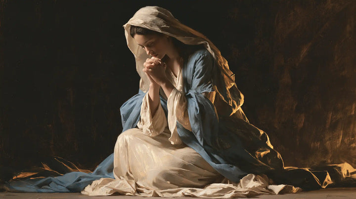 Virgin Mary in Prayer — Light upon Her Knees