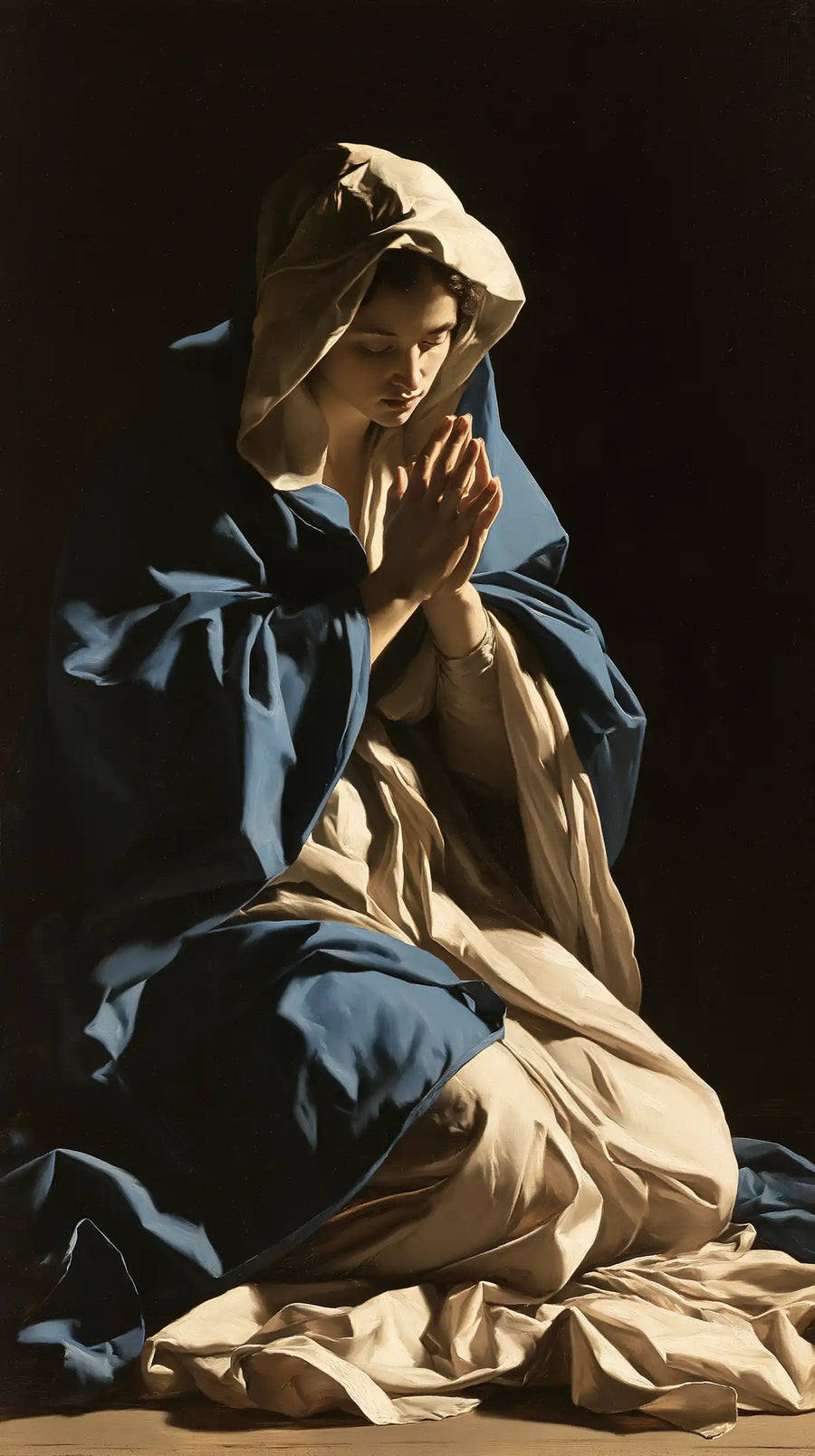 Virgin Mary in Prayer - Caravaggio Tenebrism · Portrait n° 1