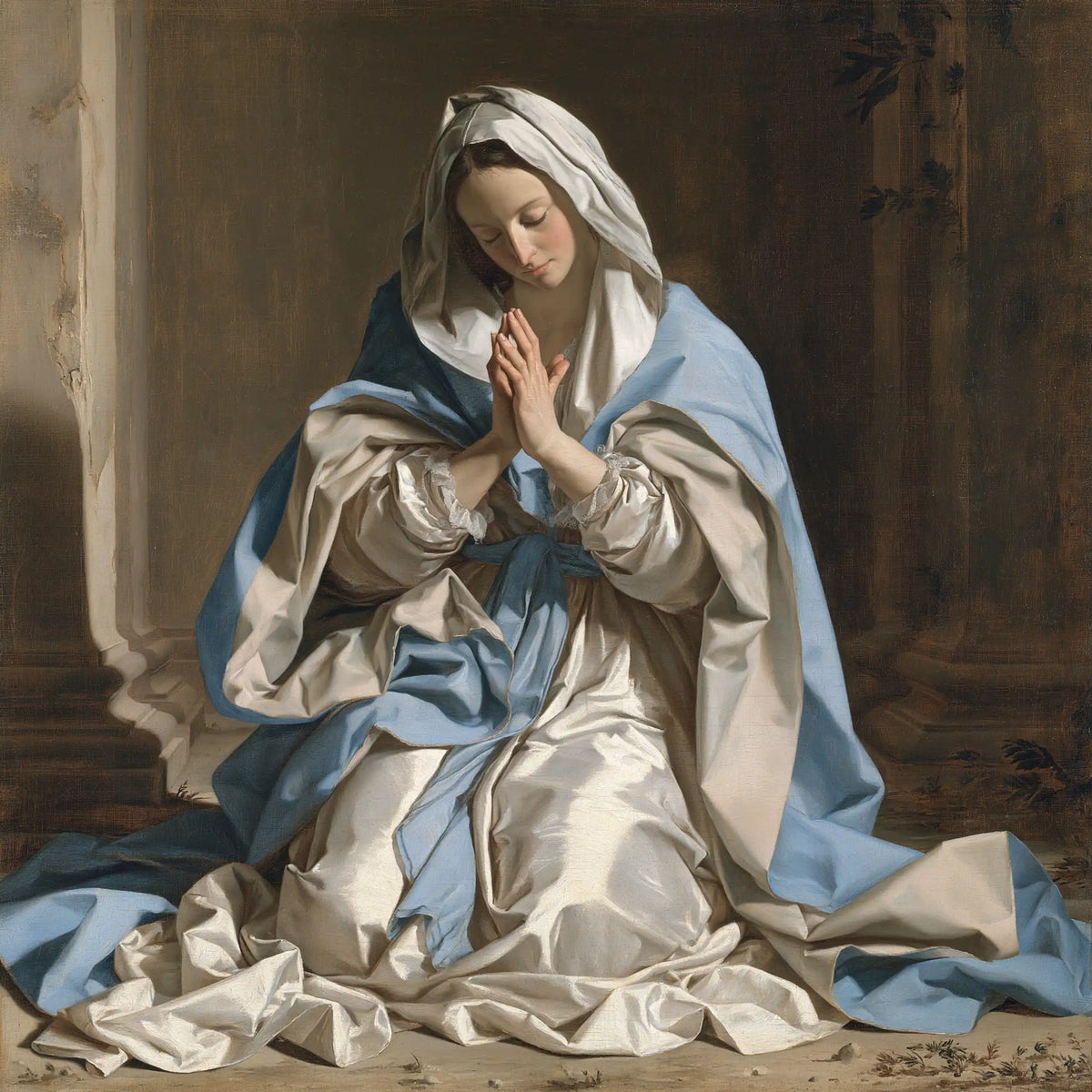the Virgin Mary in prayer in Florentine Renaissance style, square Christian artwork no. 2