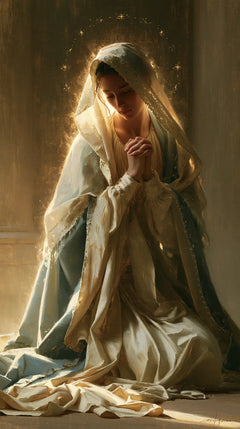 Virgin Mary in Prayer — The Circle of Sparks around the Veil