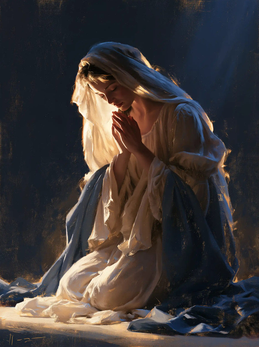 Virgin Mary in Prayer - Midnight Blue Chiaroscuro · Portrait n° 9