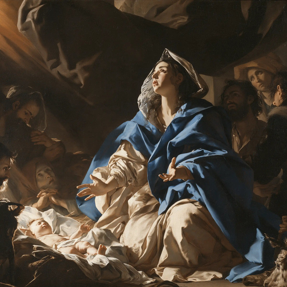 The Nativity — Contemplative Blue beneath the Draperies