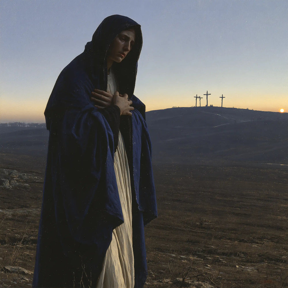 Mary before the deserted Golgotha in Mary before the Deserted Golgotha style, square Christian artwork no. 4