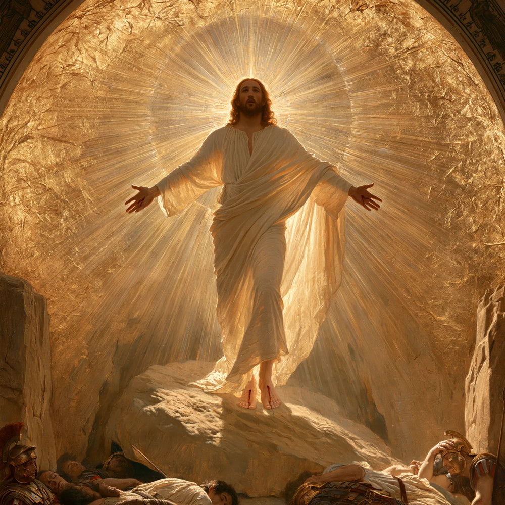 Resurrection of Jesus Christ in Sacred Gold style, square Christian artwork no. 2
