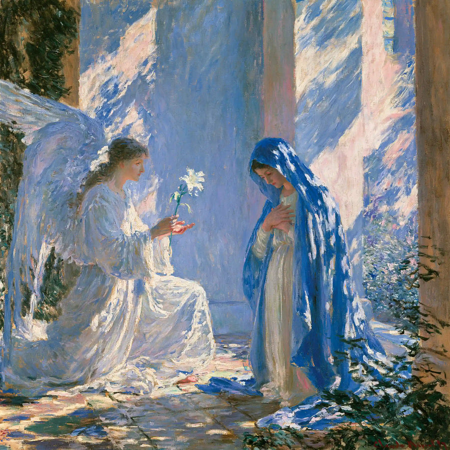 Sacred Encounter in Blue and Rose – Impressionist Annunciation · Square