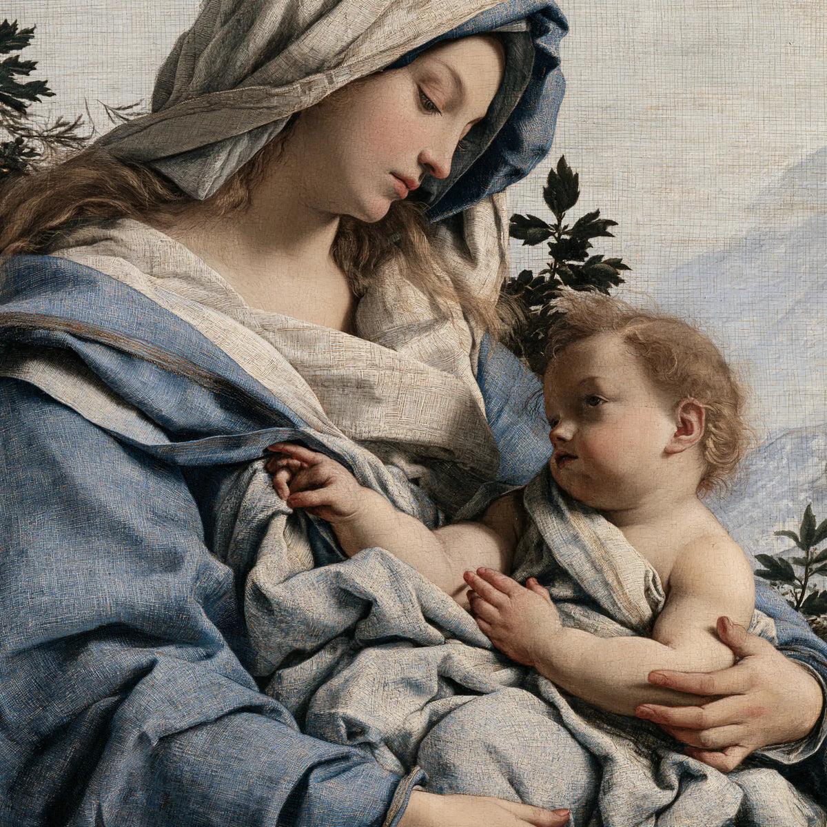 the Virgin Mary with the Child Jesus in Florentine Renaissance style, square Christian artwork no. 8
