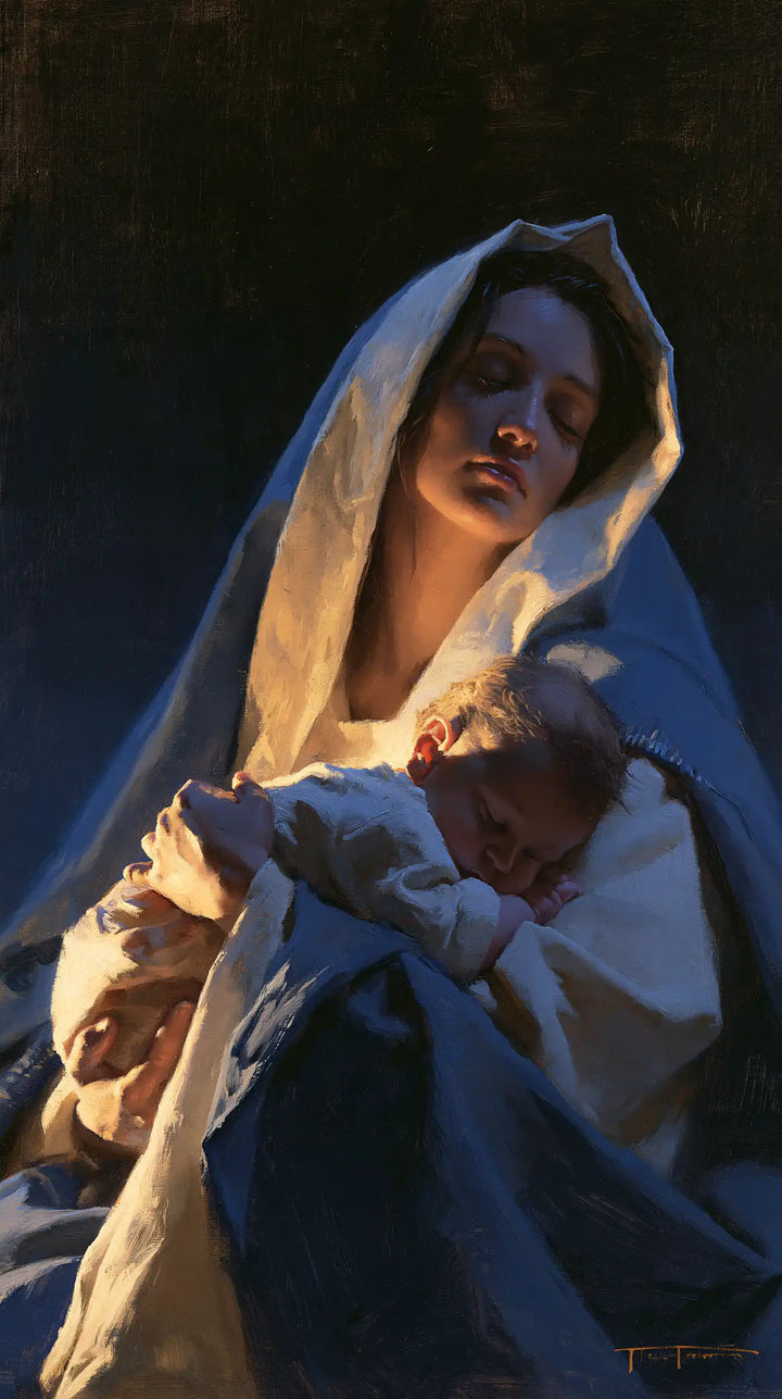 Virgin Mary and Child Jesus - Midnight Blue Chiaroscuro · Portrait n° 4