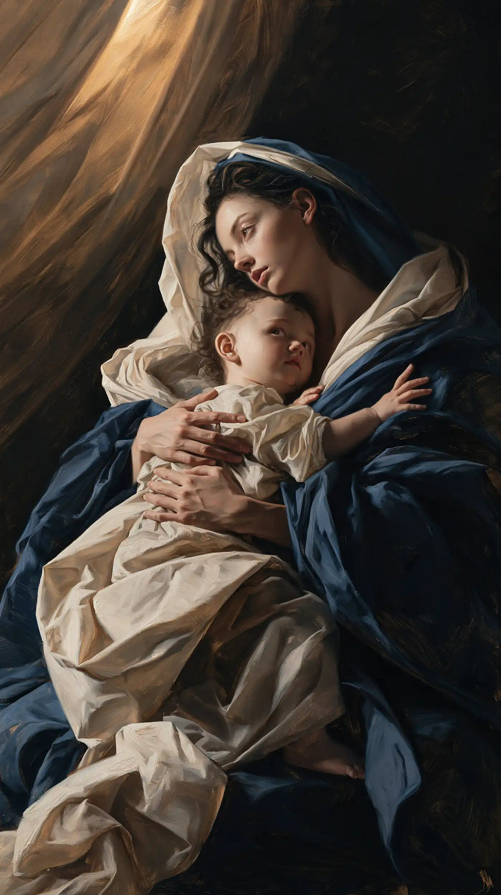 the Virgin Mary and the Child Jesus in Theatrical Baroque style, portrait Christian artwork no. 13