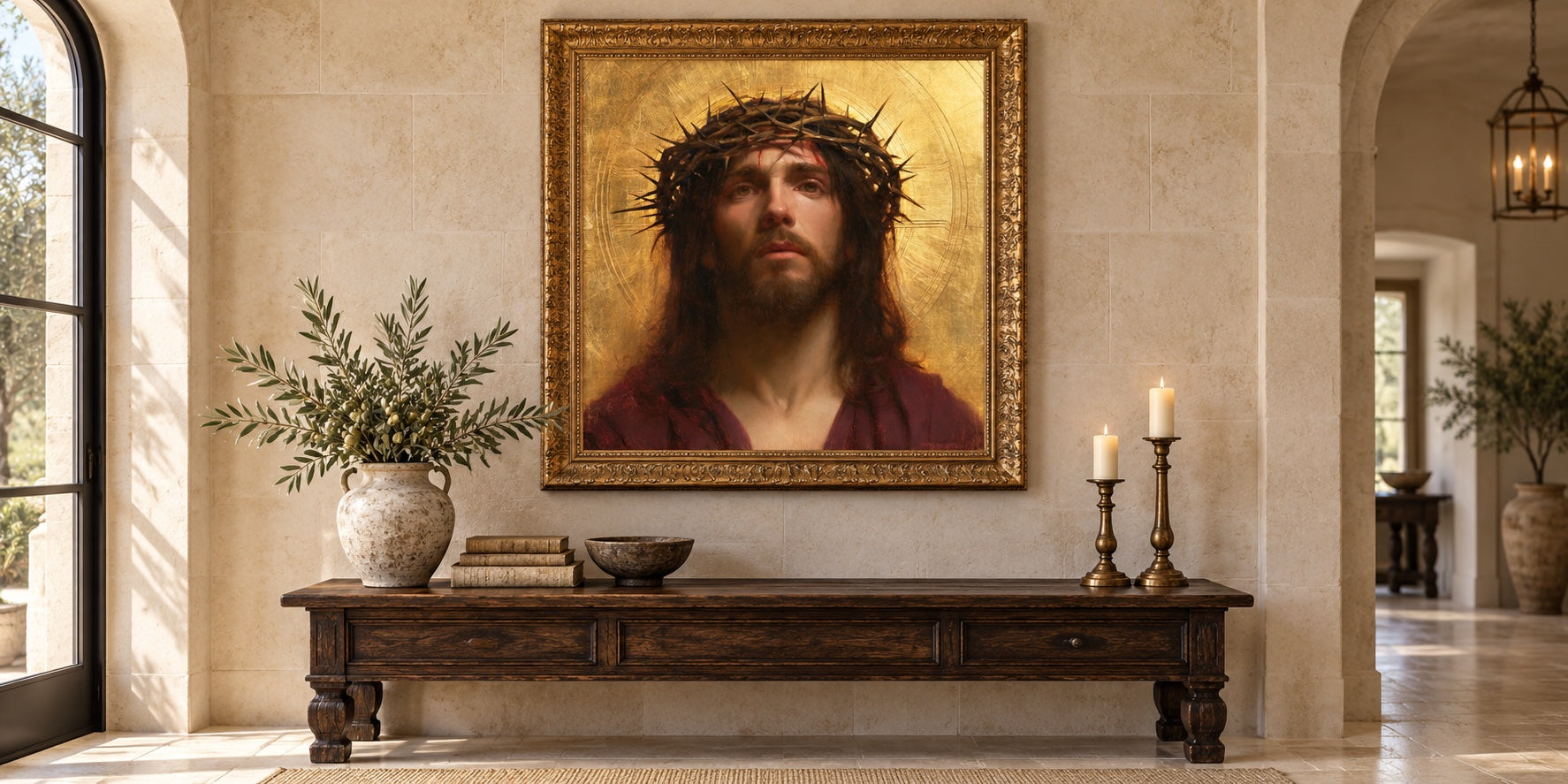 Jesus Crowned with Thorns — Gold artwork styled in a gold frame